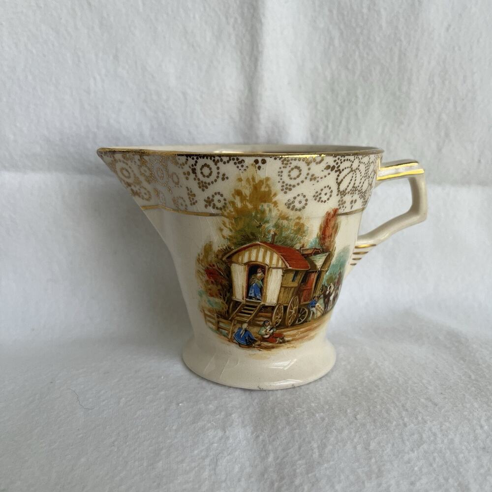 H&K Tunstall Made in England creamer jar porcelain antique gypsy carriage & crew
